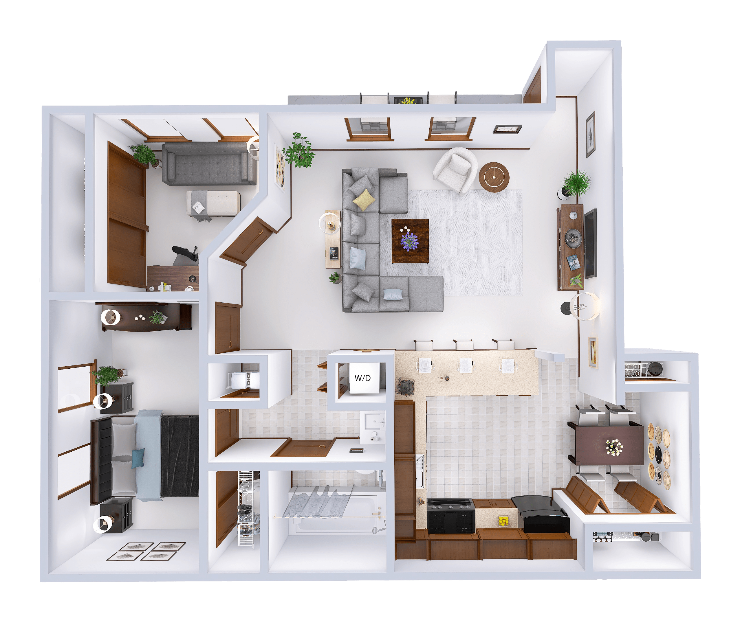 Floor plan for 1 bed, 1 bath, 916 sqft